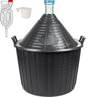 Basic winemaking kit: 54 L glass carboy in plastic basket, with stopper and fermentation airlock – photo 1