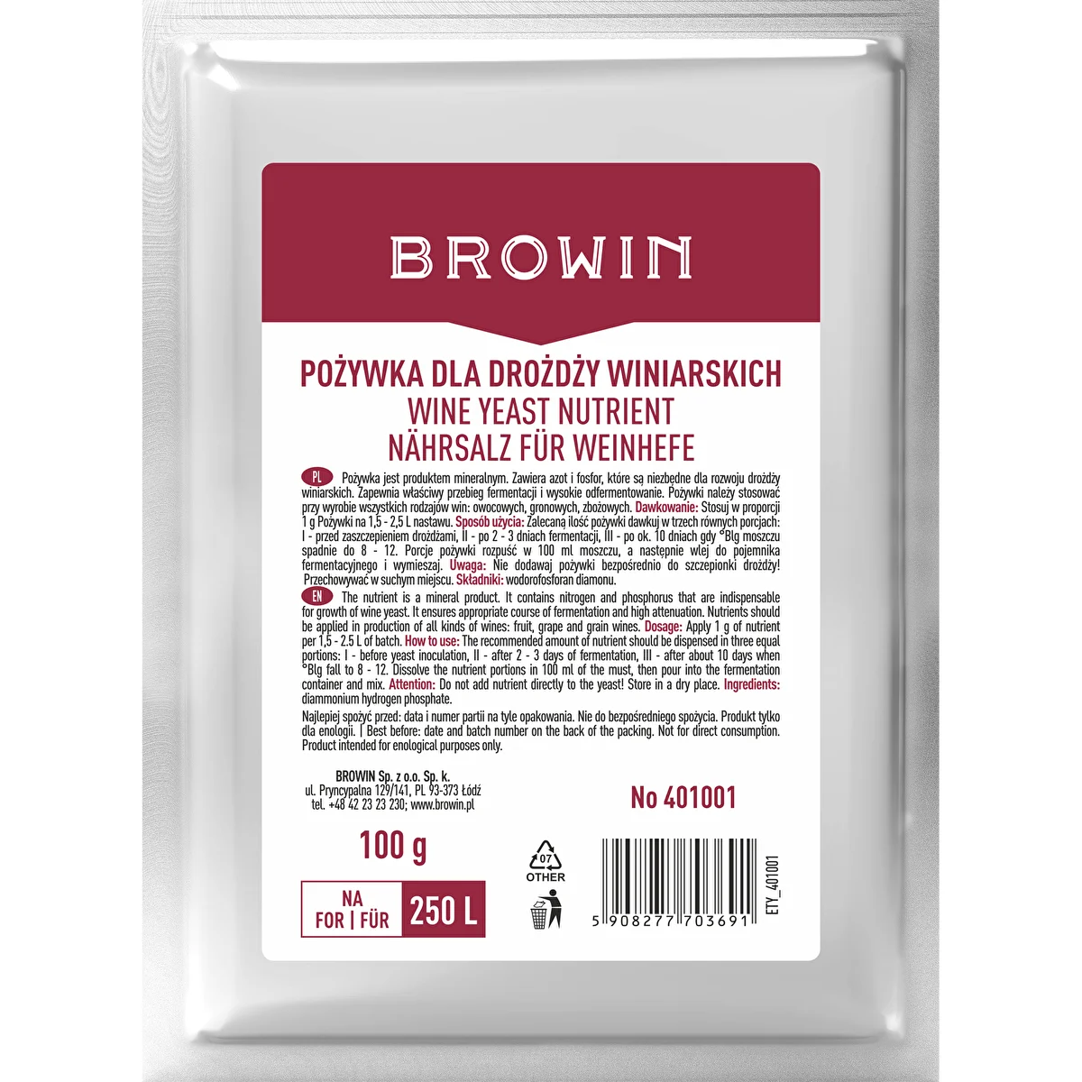 Nutrient for winemaking yeast, 100 g