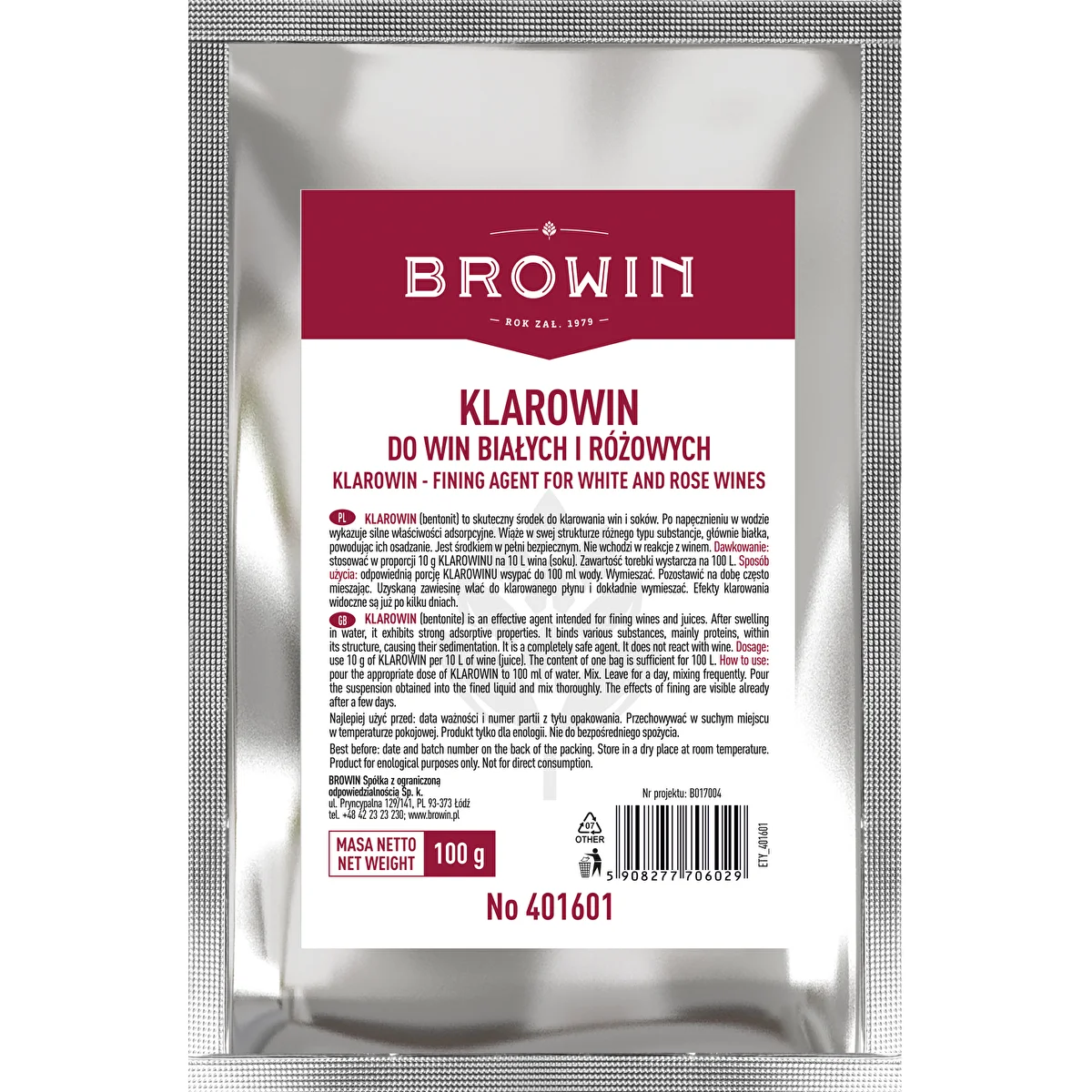 Klarowin fining agent for white and rose wines 100 g
