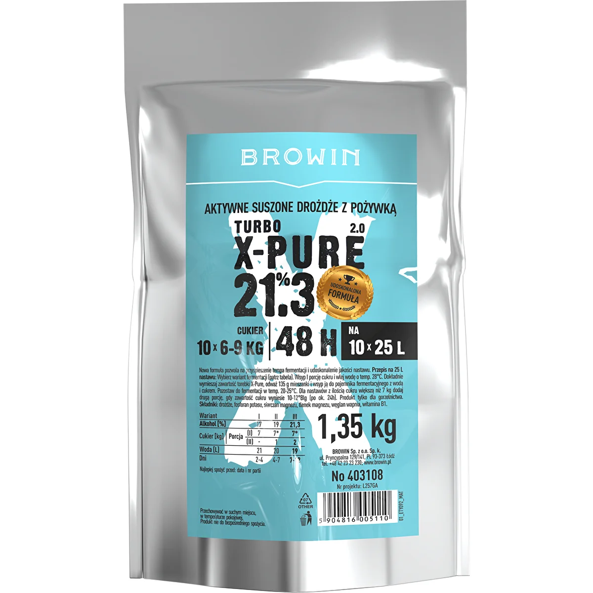 Turbo X-Pure yeast, 21.3%, 10 x 25 L, 1.35 kg
