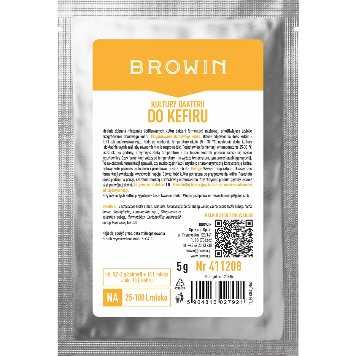 Starter Cultures for Kefir and Cultured Sour Milk, 5 g