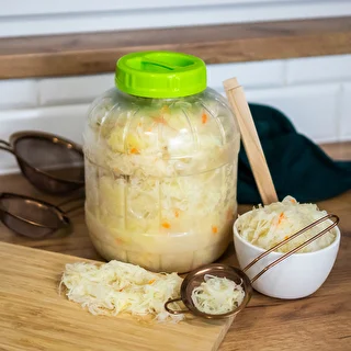 Shatterproof jar for brine pickling 5 L + wooden tongs – photo 8