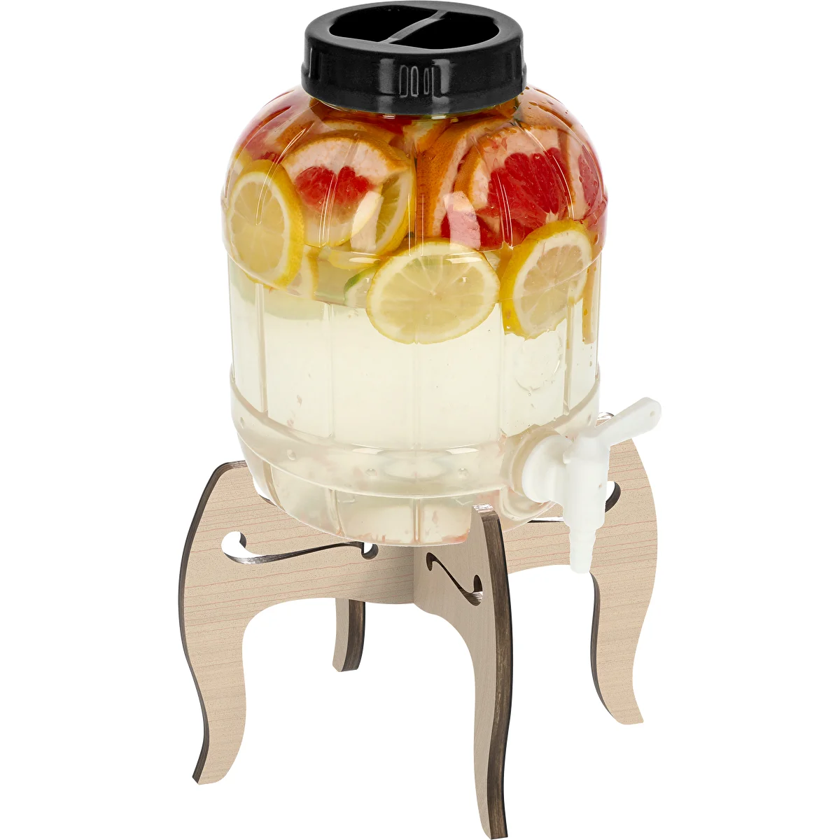 5 L shatterproof jar with tap and two-sided wooden stand