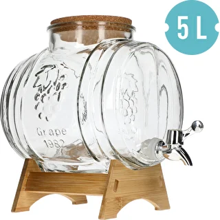 5 L glass barrel, with wide spout, cork, stand, and tap – photo 2