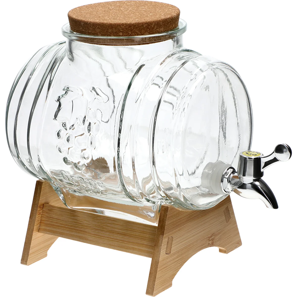 3 L glass barrel, with wide spout, cork, stand, and tap