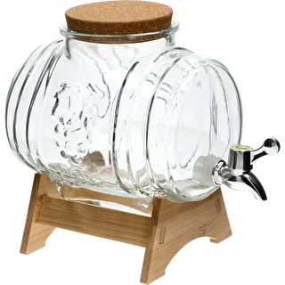 3 L glass barrel, with wide spout, cork, stand, and tap
