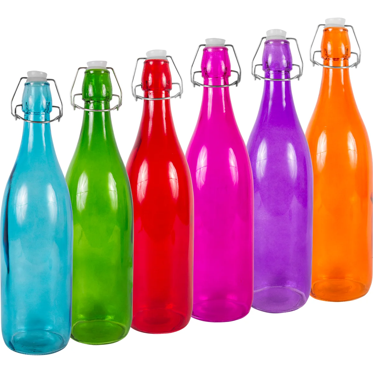 1 L glass bottle with air-tight closure - in various colours