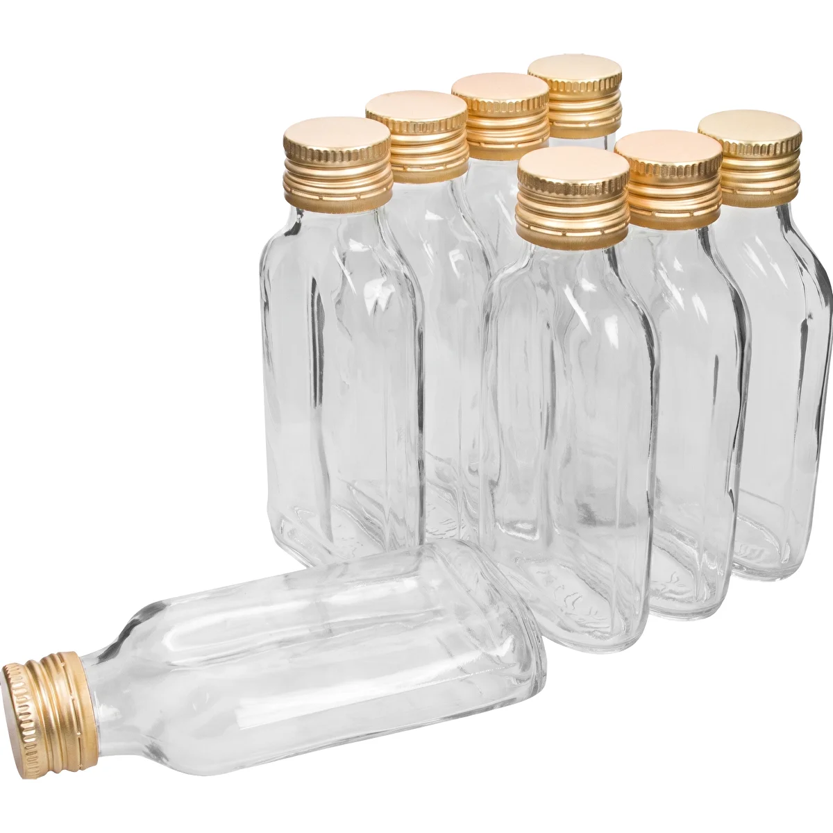 100 ml Hip flask glass bottle with screw cap , 8 pcs.