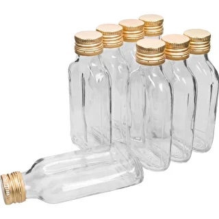 100 ml Hip flask glass bottle with screw cap , 8 pcs.
