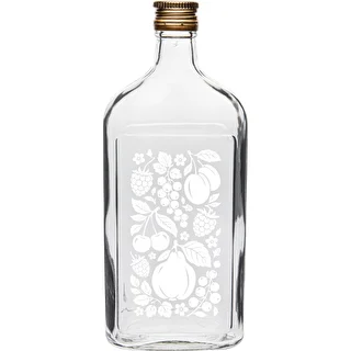 500 ml flask-style bottle with screw cap and "Fruits" print, design 2