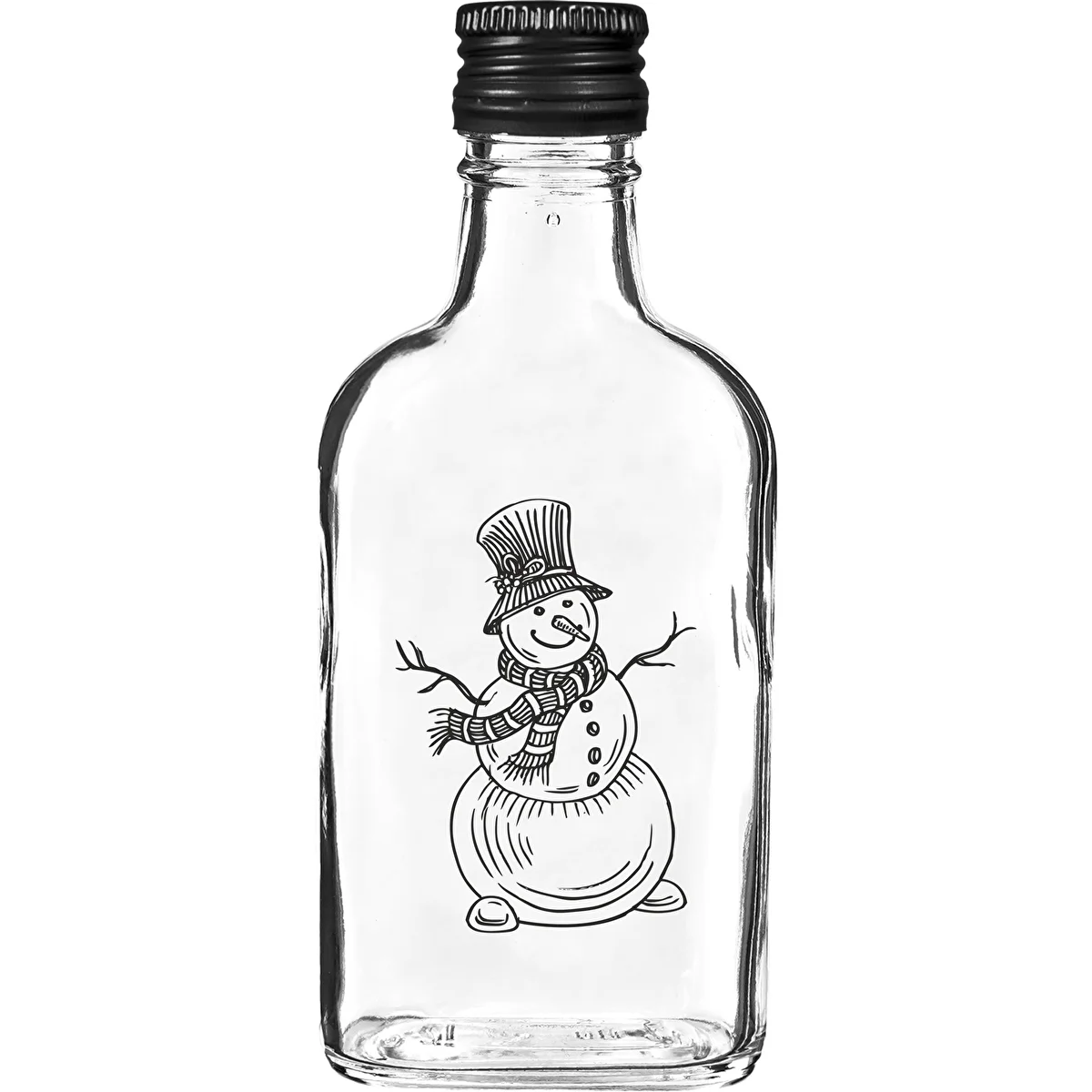 200 ml Hip Flask Bottle with Screw Cap, "Snowman" Print, 1 pc.