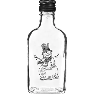 200 ml Hip Flask Bottle with Screw Cap, "Snowman" Print, 1 pc.