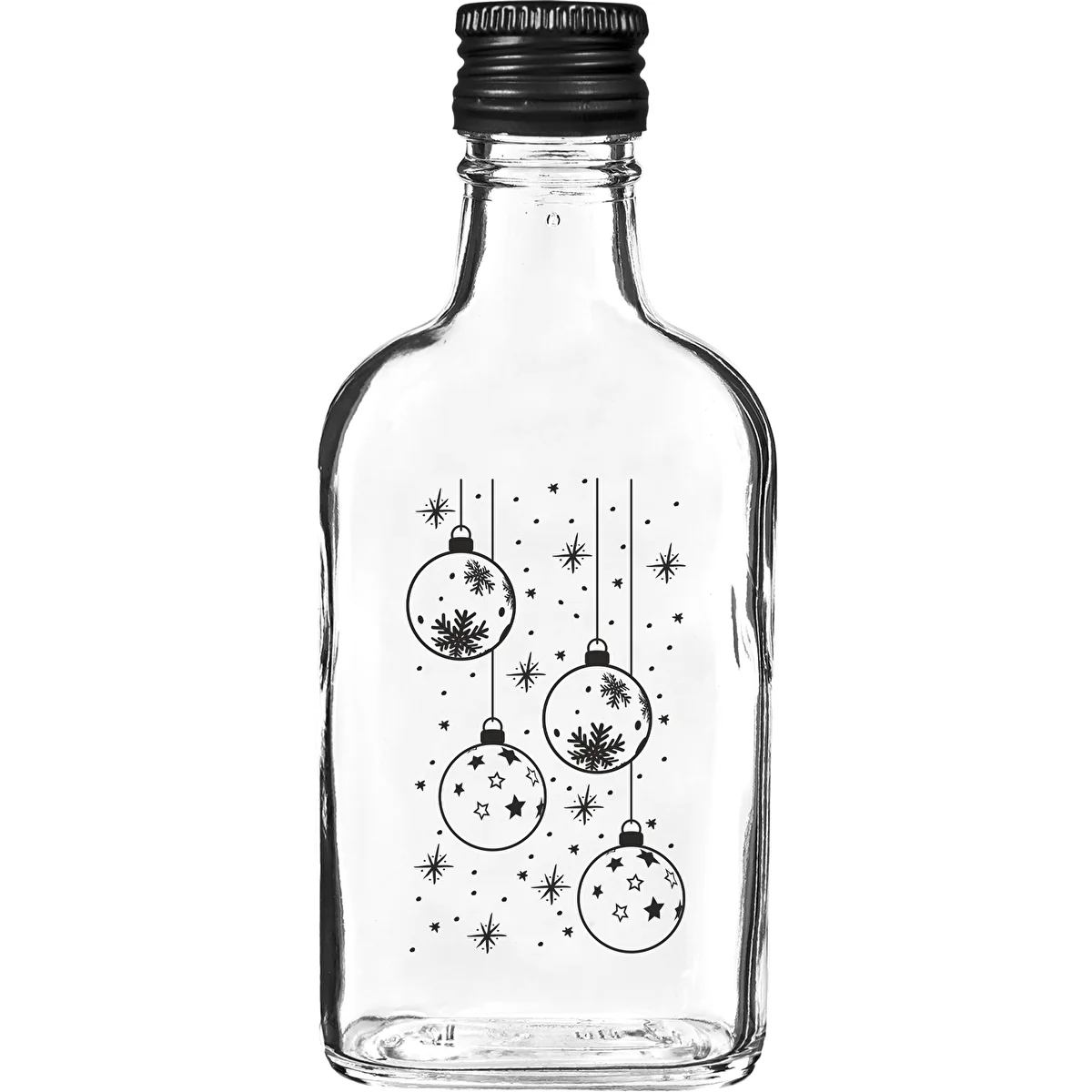 200 ml Flask Bottle with Screw Cap, "Christmas Ornaments" Print, 1 pc.