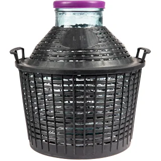 15 L demijohn with wide neck in plastic basket