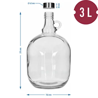 Dama Demijohn 3 L, with 43 mm metal screw cap and handle – photo 5