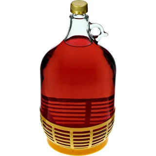Lady demijohn 5 L with a screw cap, with a plastic basket (white glass, golden screw cap) – photo 4