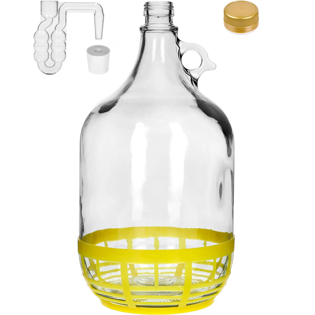 5 L Lady demijohn with basket, screw cap, stopper and side airlock
