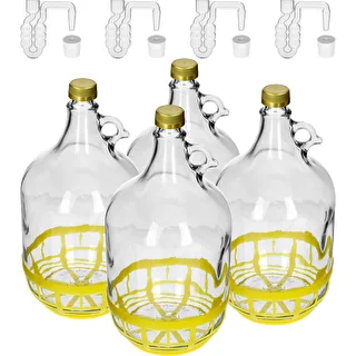 5 L Lady demijohn with a screw cap, plastic basket, stopper and horizontal airlock – a set of 4 pcs – photo 1