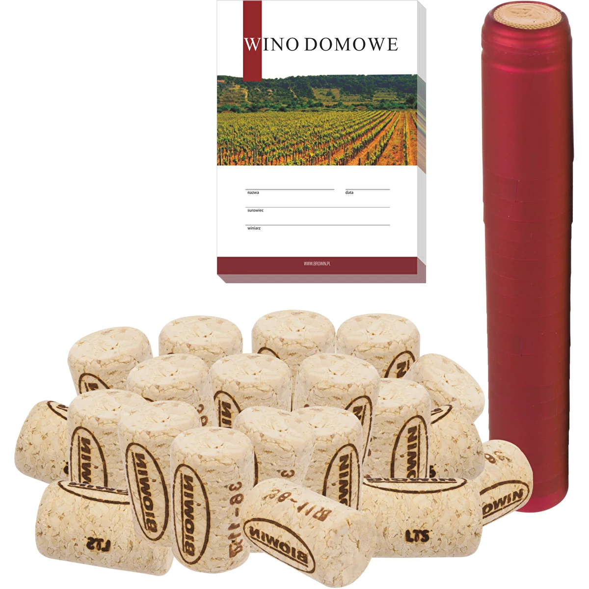 Corks + labels + heat shrink capsules set , 20pcs.
