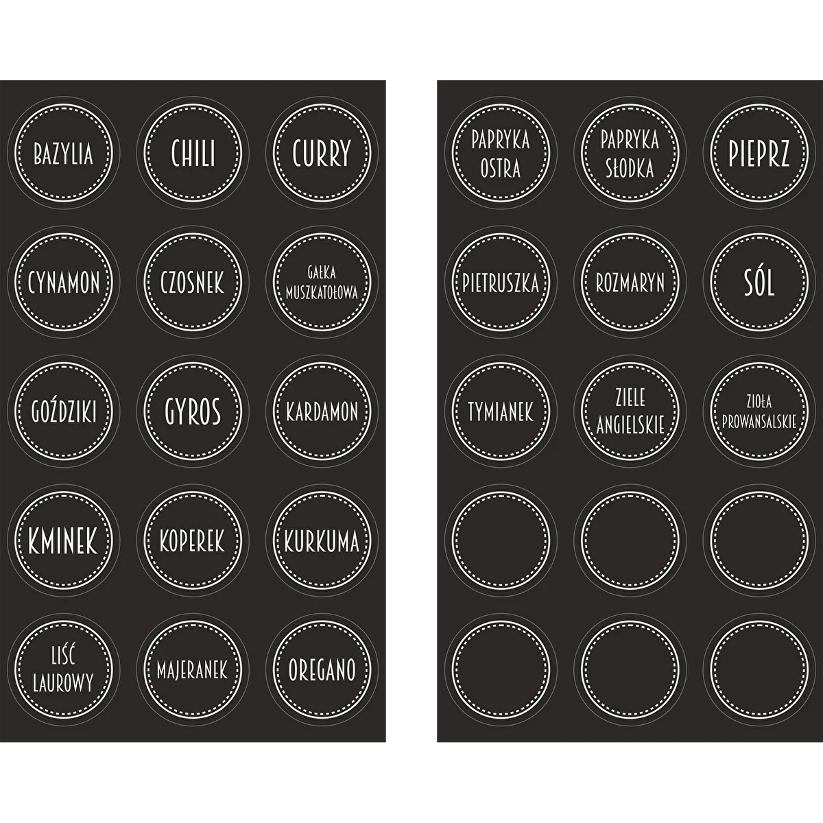 Self-adhesive spice labels, round, black - 30 pcs.