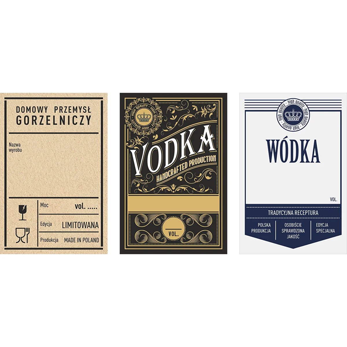 Self-adhesive labels, 60x90 mm, for bottles, vodka, 3 patterns