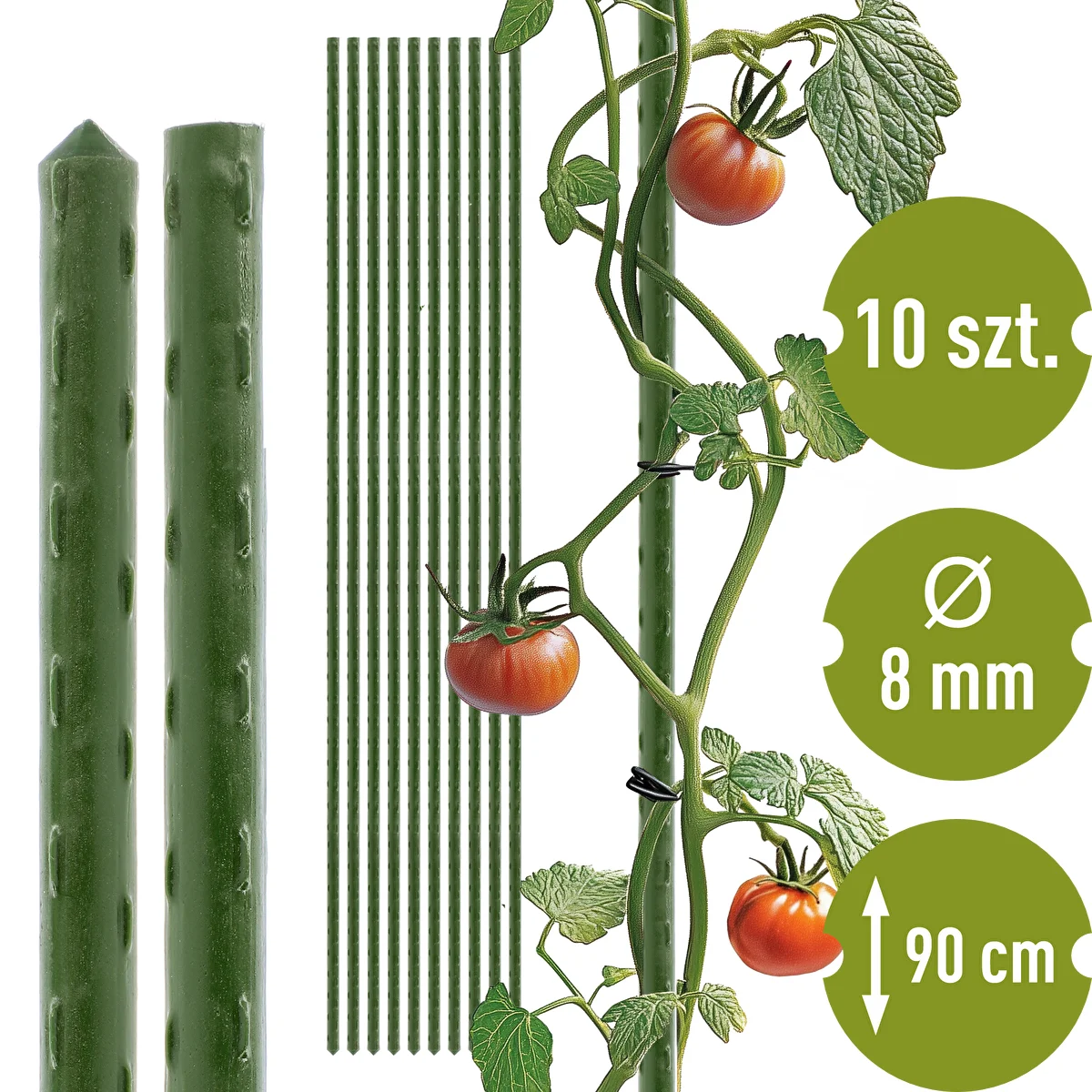 Bioogród Garden Stakes - Coated Steel, 0.9 m, Ø8 mm, pcs 10