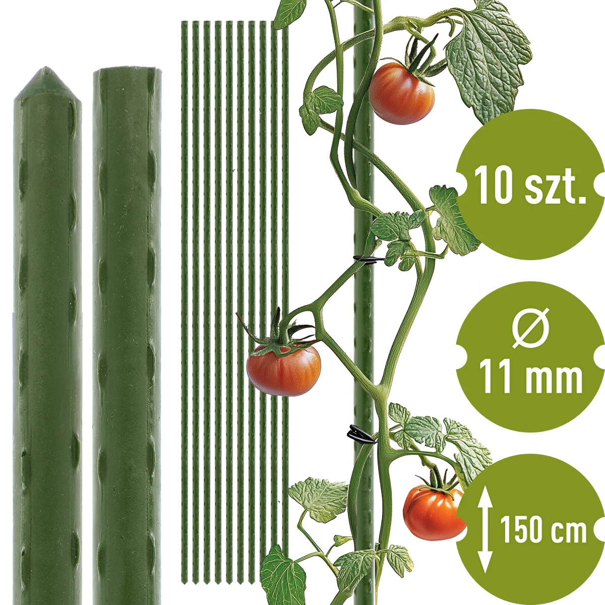 Bioogród Garden Stakes - Coated Steel, 1.5 m, Ø11 mm, pcs 10
