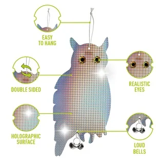 Reflective bird repellent pendant - owl with bells – photo 4