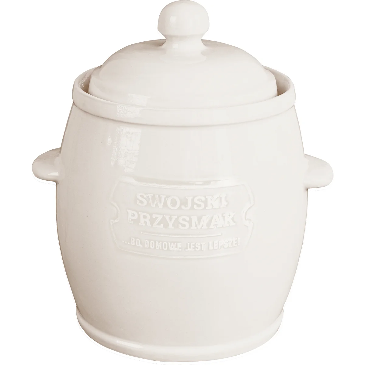 4,5 L Stoneware - barrel crock pot with water seal, embossment, lid -ecru