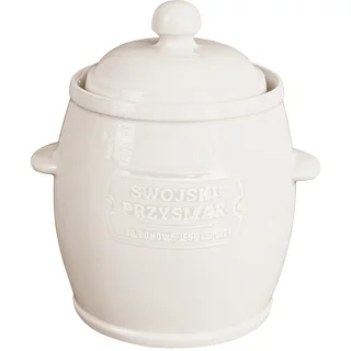 4,5 L Stoneware - barrel crock pot with water seal, embossment, lid -ecru – photo 1