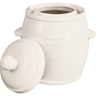 4,5 L Stoneware - barrel crock pot with water seal, embossment, lid -ecru – photo 2