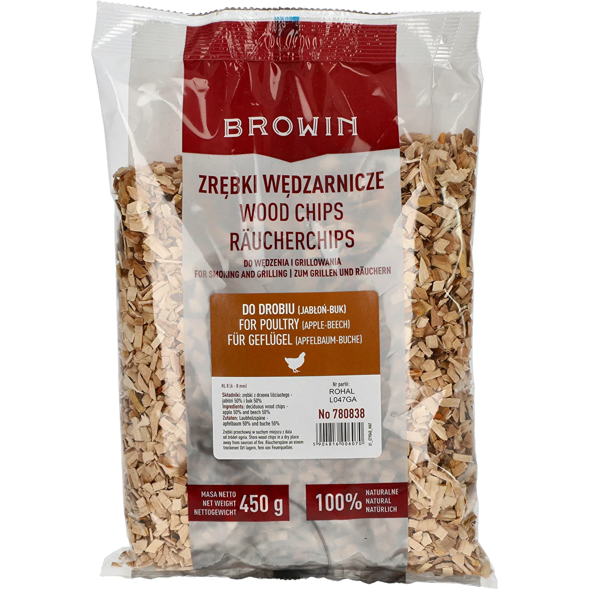 Smoking/Grilling Wood Chips, 50% Applewood + 50% Beechwood, 450 g, Class 8