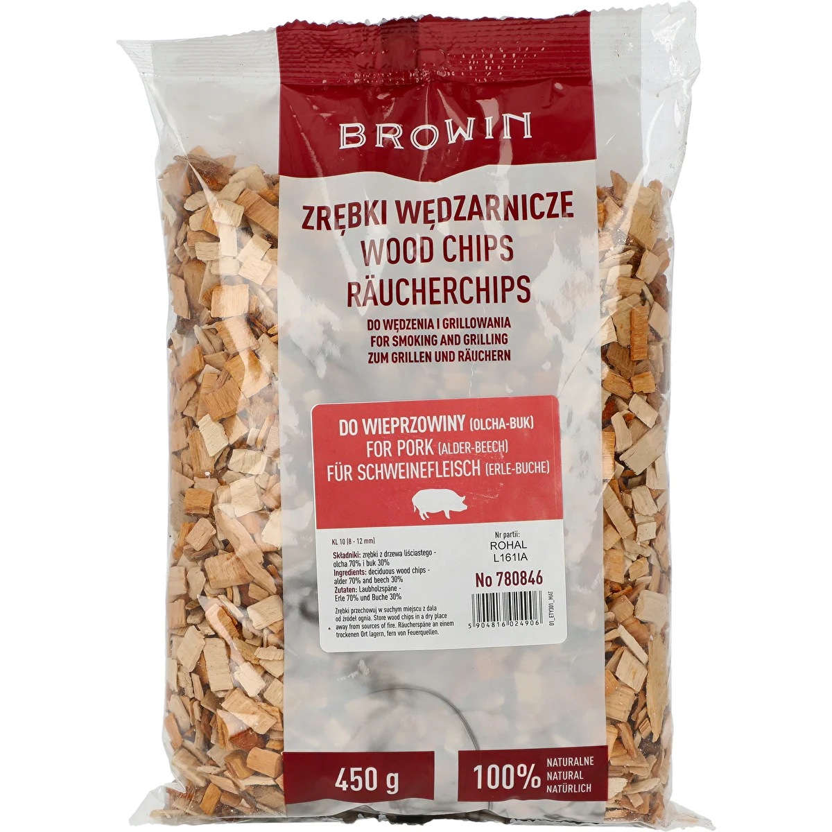 Smoking/Grilling Wood Chips for Pork - Mix (70% Alder, 30% Beech), 450 g, Size 10