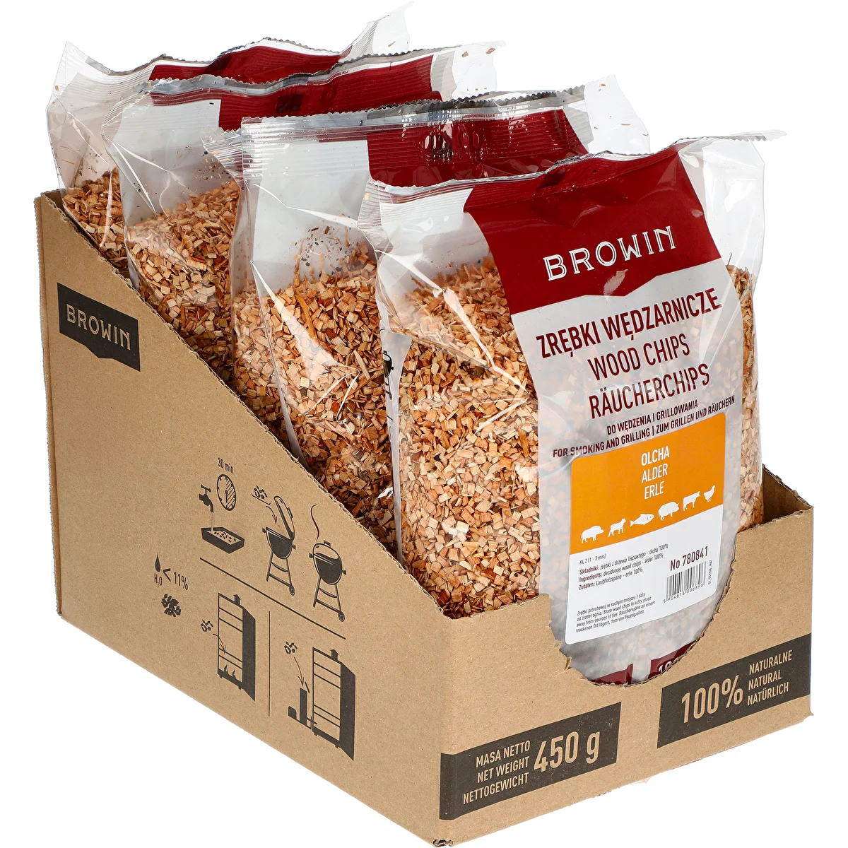 Smoking Wood Chips (100% Alder) - Grade 2 - 5 x 450 g