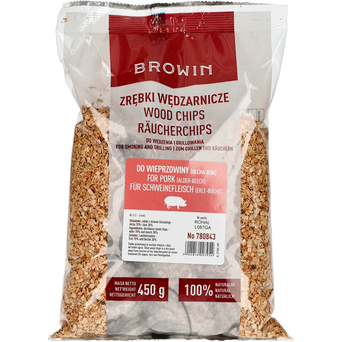 Smoking/Grilling Wood Chips 70% Alder + 30% Beech, 450 g, Grade 2