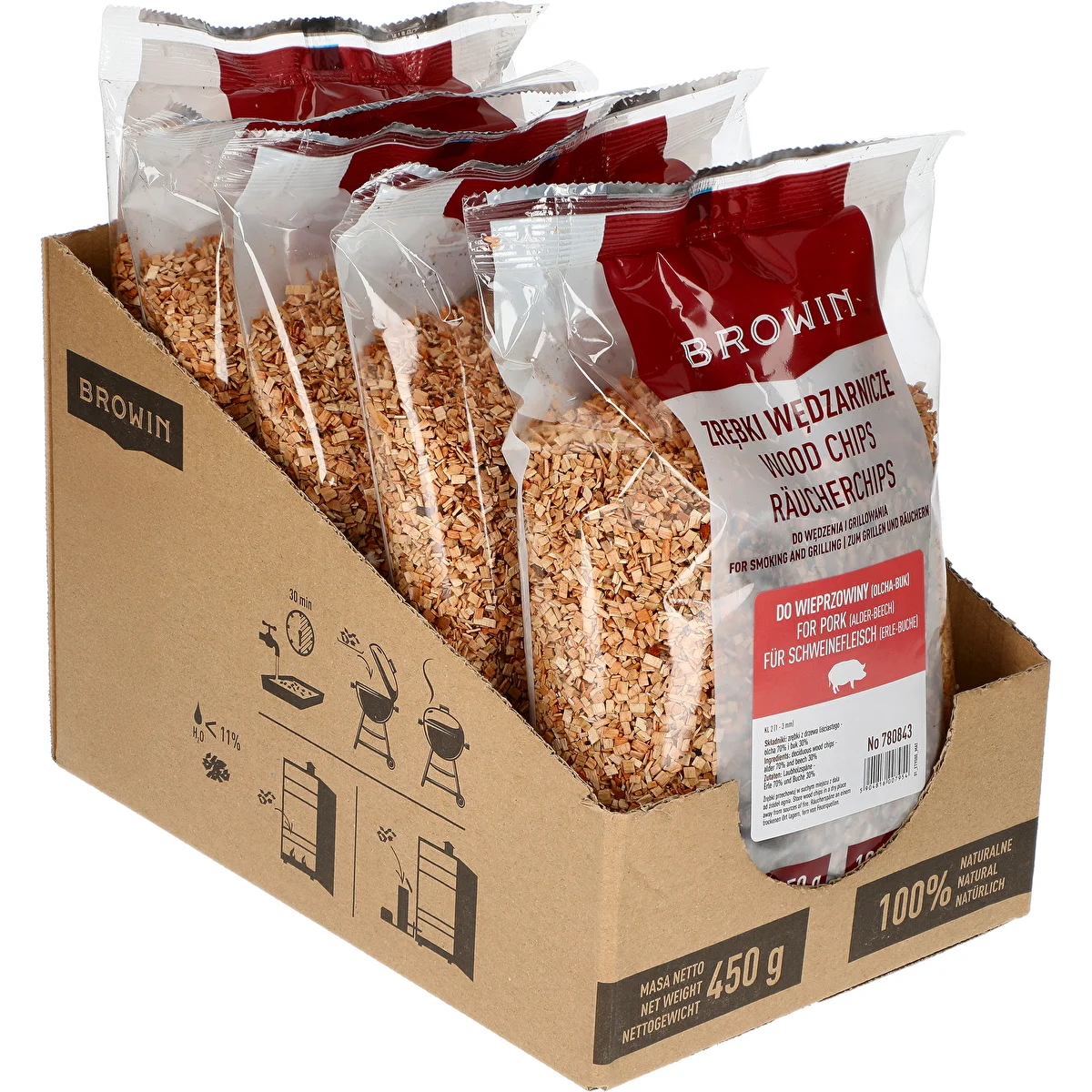 Smoking Wood Chips (70% Alder + 30% Beech), Grade 2, 450 g x 5