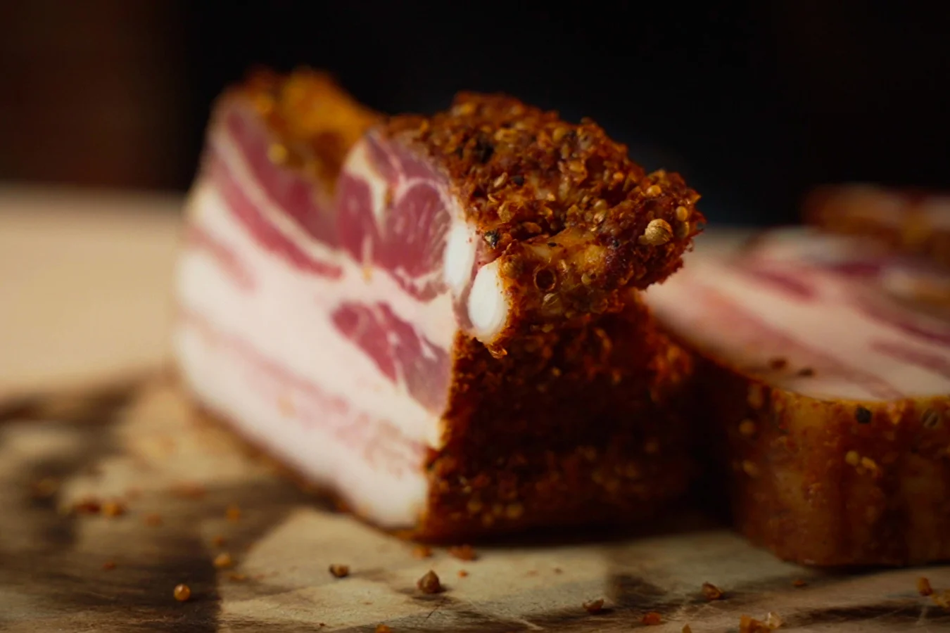Pastrami-style smoked bacon