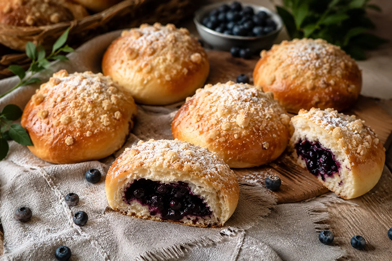 Homemade blueberry buns - soft, fluffy, and full of berries!