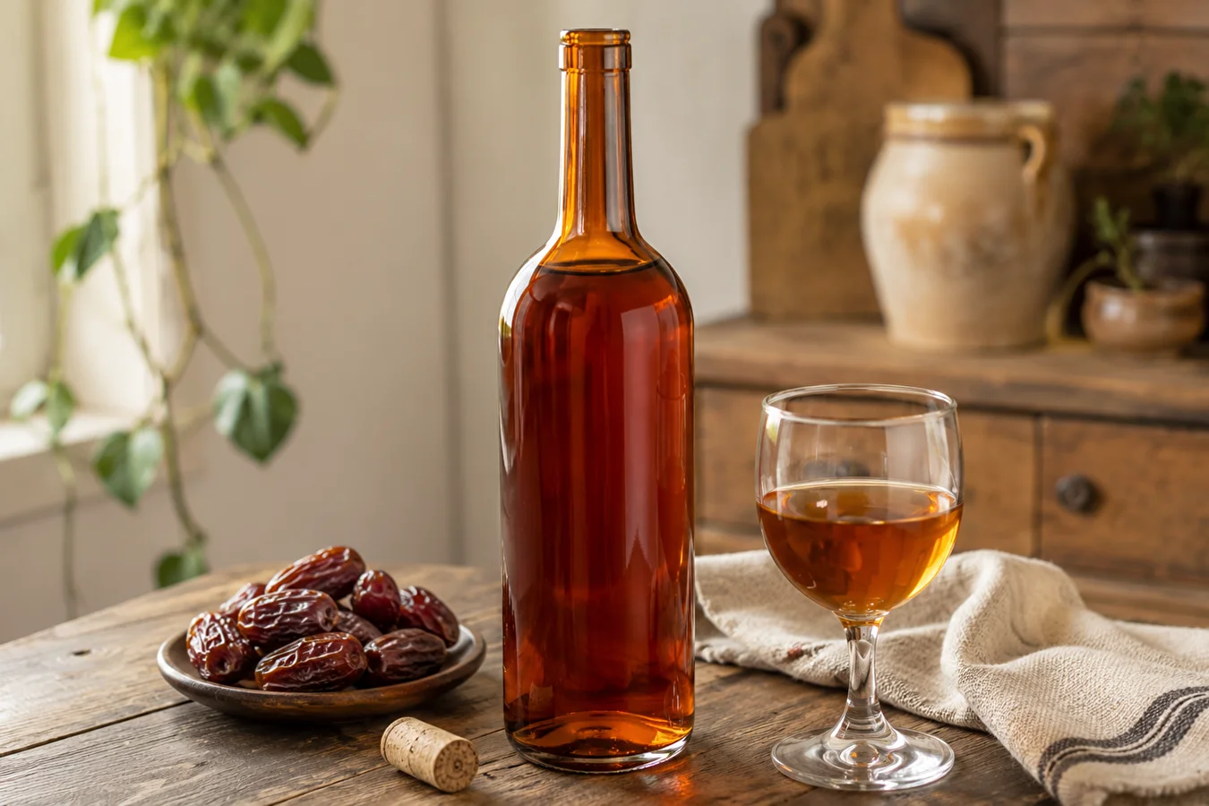 Homemade semi-sweet date wine
