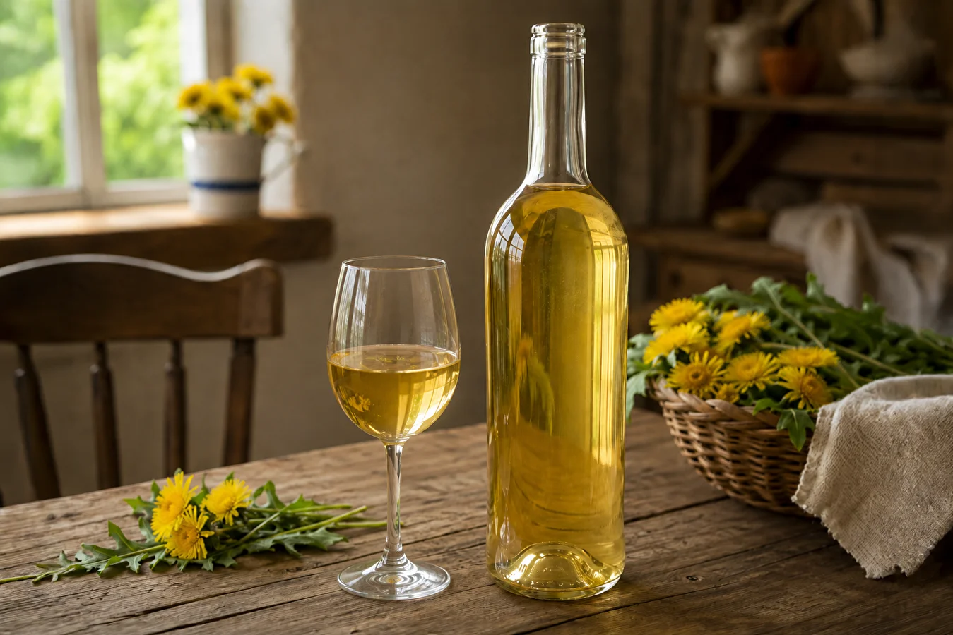 Homemade dandelion wine