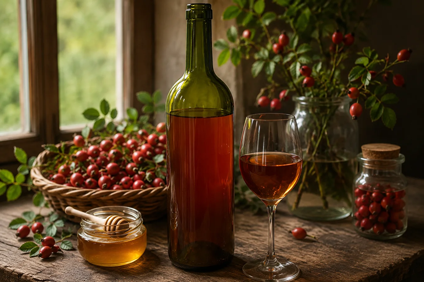 Rosehip wine with honey