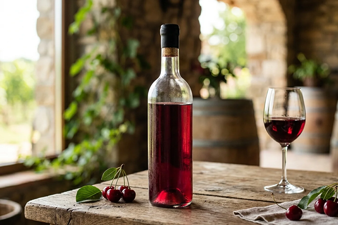 Semi-sweet sour cherry and sweet cherry wine