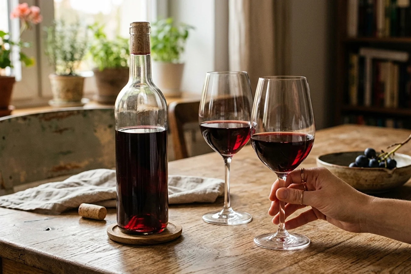 Homemade red grape wine