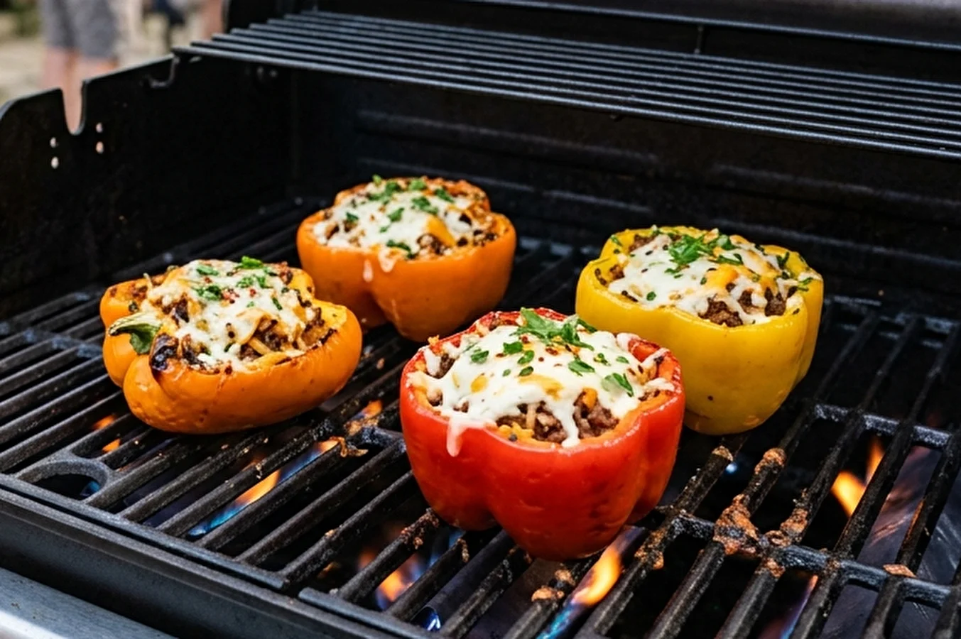 Stuffed peppers from a gas grill