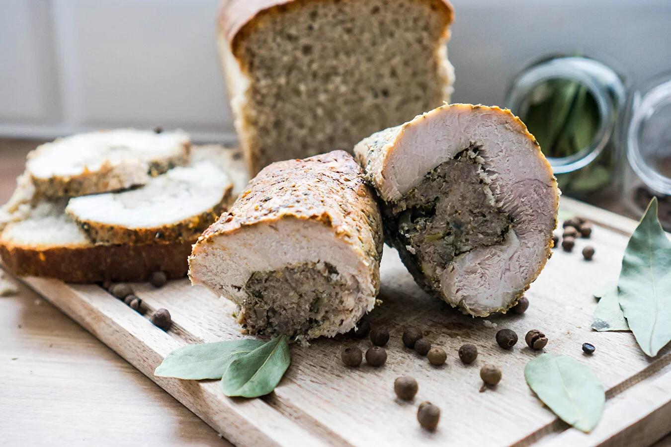 Pork loin stuffed with ground-meat loaf