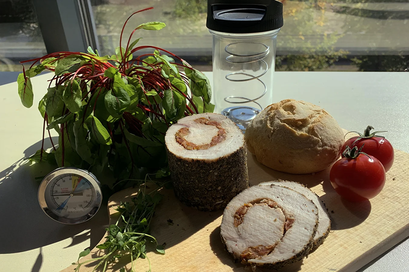Rolled pork loin with sun-dried tomatoes