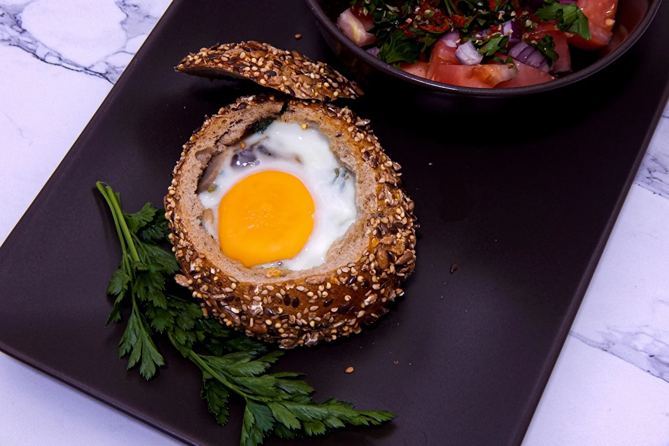 Egg baked in a bread roll