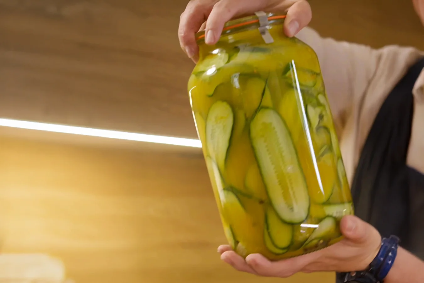 Cucumbers in honey–mustard brine