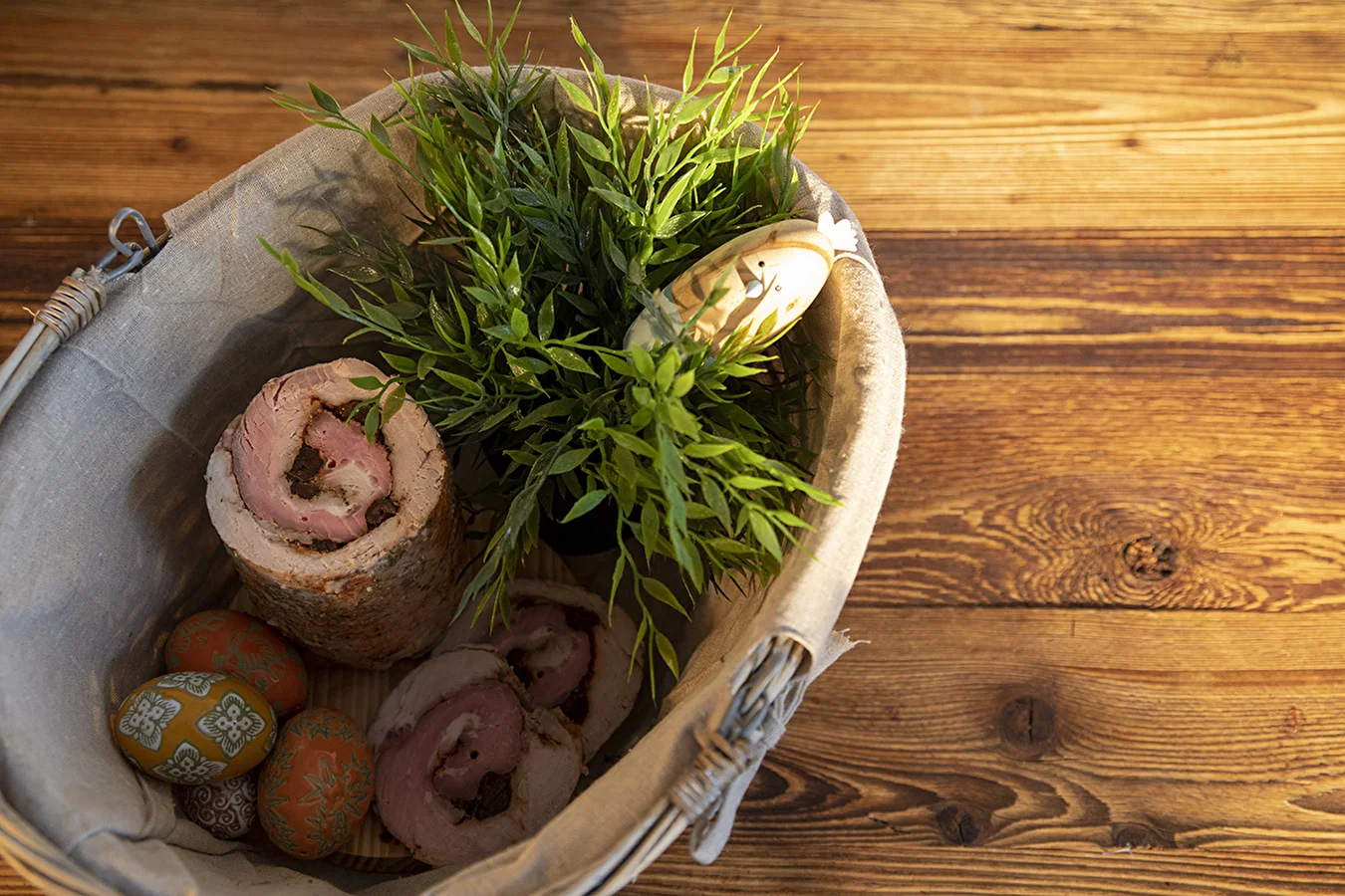 Rolled pork loin with prunes from a ham cooker
