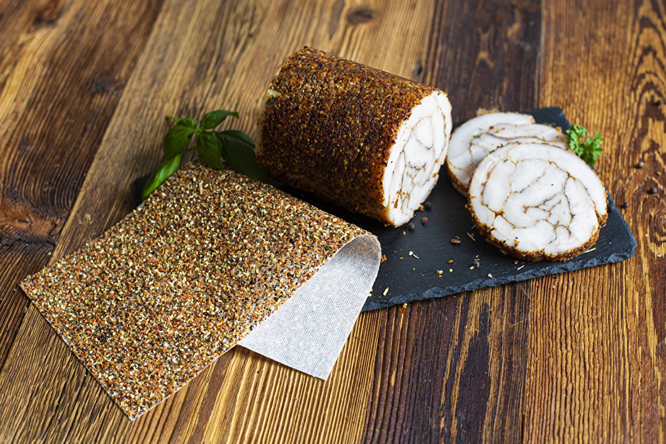 Pork back fat from a ham cooker in a spice casing